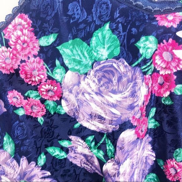 PINX | Vintage Floral Semi Cropped Tank Satin Silk Look XL - Picture 7 of 7